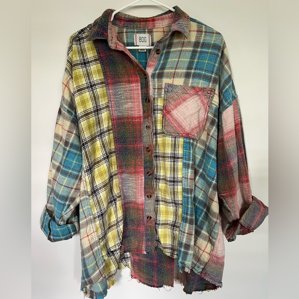 Free People Flannel Button Down Shirt Oversized Boyfriend Fit
